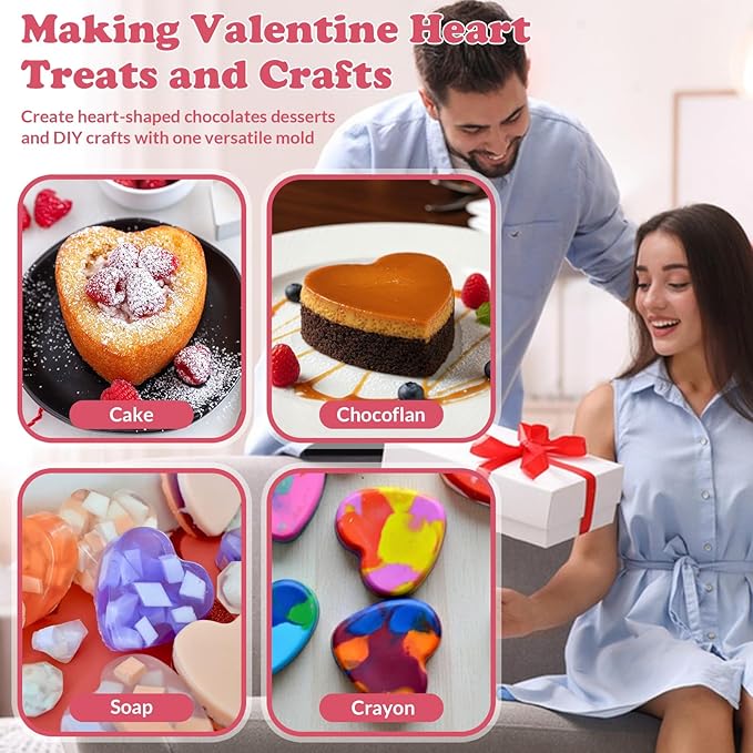 HKNMTT Heart Silicone Molds Valentine's Day for Baking Cake Chocolate Cocoa Bomb, Love Shaped Jello Chocoflan Oreo Moulds, 6 Cavity 2 Pack Soap Craft Oven Safe DIY Handmade Gift Pan