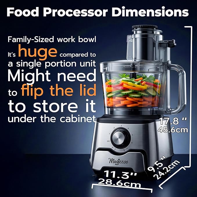 14 Cup Food Processor - 1000W Motor, Storage Drawer for Blades, 7 Speeds, XL Bowl & Large Feed Chute, French Fry Cutter, Chop Slice Shred & Mix for Vegetables, Cheese & Meat, Family Meals