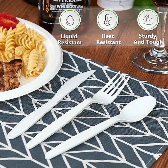 Compostable Spoon,100 Biodegradable Silverware for Party,Large Disposable Utensil Eco Friendly Durable and Heat Resistant,Alternative to Plastic Spoon