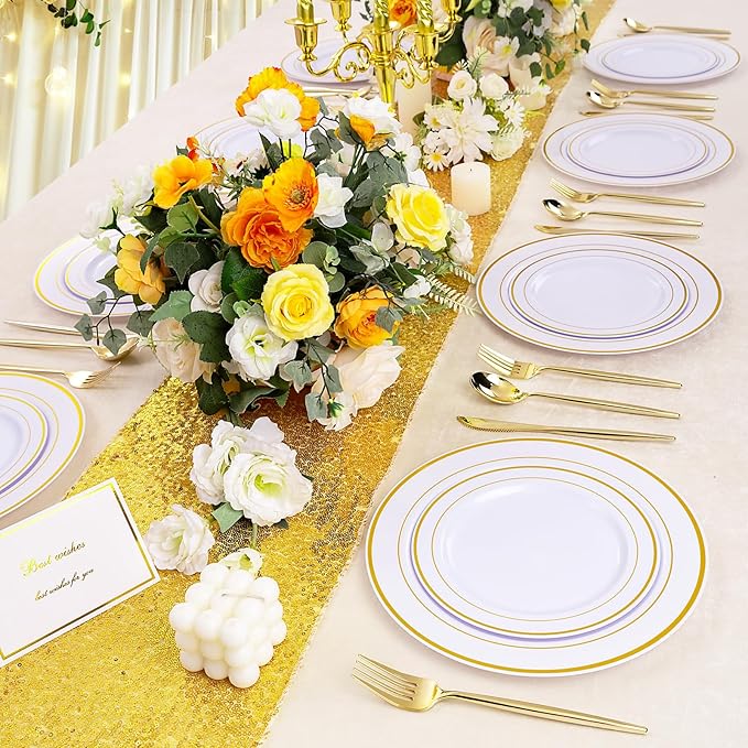U-QE 60Pcs Gold Plastic Forks - Heavy Duty Plastic Forks Disposable - 7.6 Inch Gold Disposable Forks - Luxurious Plastic Silverware Perfect for Parties, Weddings and Other Daily Events