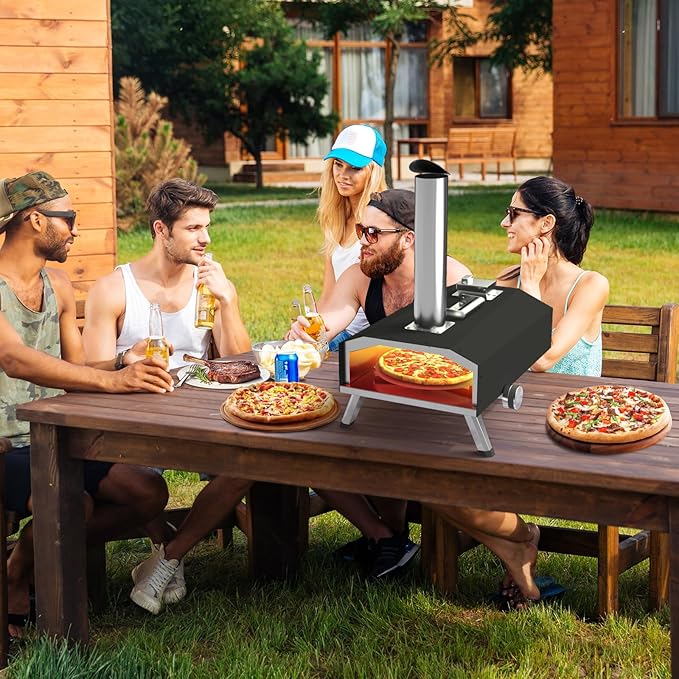 12" Portable Wood Pellet Pizza Oven with 360° Rotating Stone - Wood-Fired for Authentic Flavor, Ideal for Backyard, Camping, Picnics, and Patios - Easy to Use for Perfect Outdoor Cooking