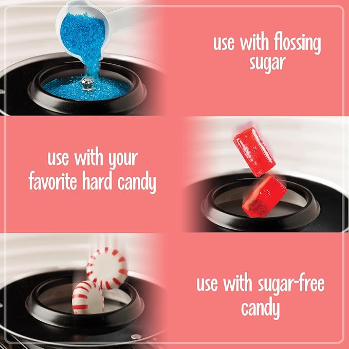 Nostalgia Retro Hard and Sugar Free Countertop Original Cotton Candy Maker, Includes 2 Reusable Cones and Scoop – Red
