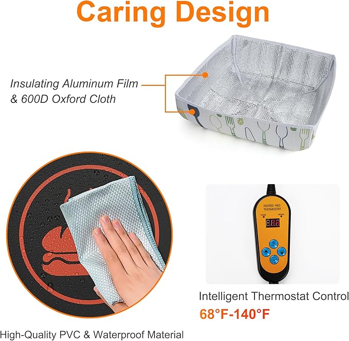Heat Mat Fits for Fermenting Dough with Heat Preservation Cover, Sourdough Warming Mat for Yeast Bread Baking, Warmer Mat for Food with Thermostat Controller Combo Set
