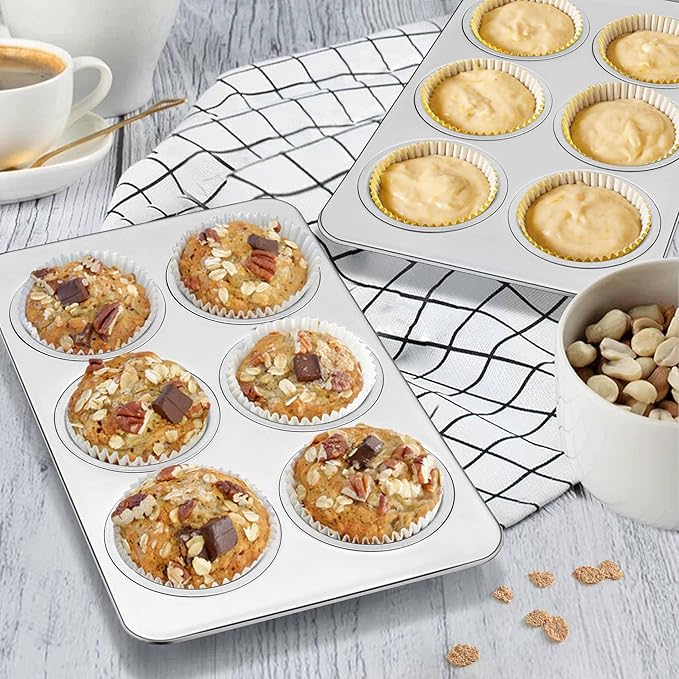 Homikit 1 Pack Muffin Pan, Stainless Steel Cupcake Tin with 6 Cups Regular Size, Thick Metal Egg Bites Bakeware for Oven Baking, Rust Free & Non Toxic, Also Be Snack Tray for Kids, Dishwasher Safe