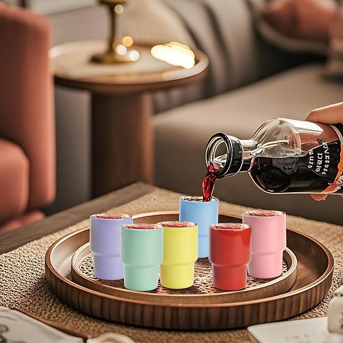 Joyclub 3 oz Mini Tumbler Shot Glass with Straw and Lid 6 Pack Colored Stainless Steel Sublimation Shot Tumblers Mini Cup for Wedding Party Whiskey Favors