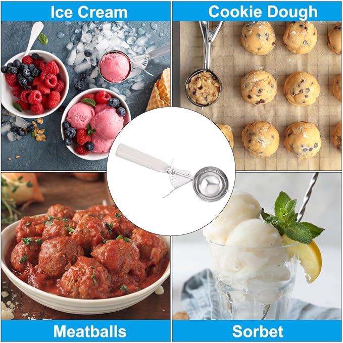 PATIKIL 3.2 Ounce Ice Cream Scoop with Trigger, Stainless Steel Portion Cookie Scoop with Thumb Trigger for Cookie Dough Cupcake Batter Baking, Beige 96ML