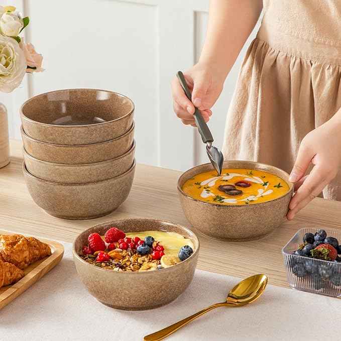 vancasso ANYA 24 Pieces Plates and Bowls Set, Caramel Dinnerware Sets, Reactive Glaze Dishes Set for 6, Ceramic Dishware Sets Kitchen Dinner Set, Microwave & Dishwasher Safe