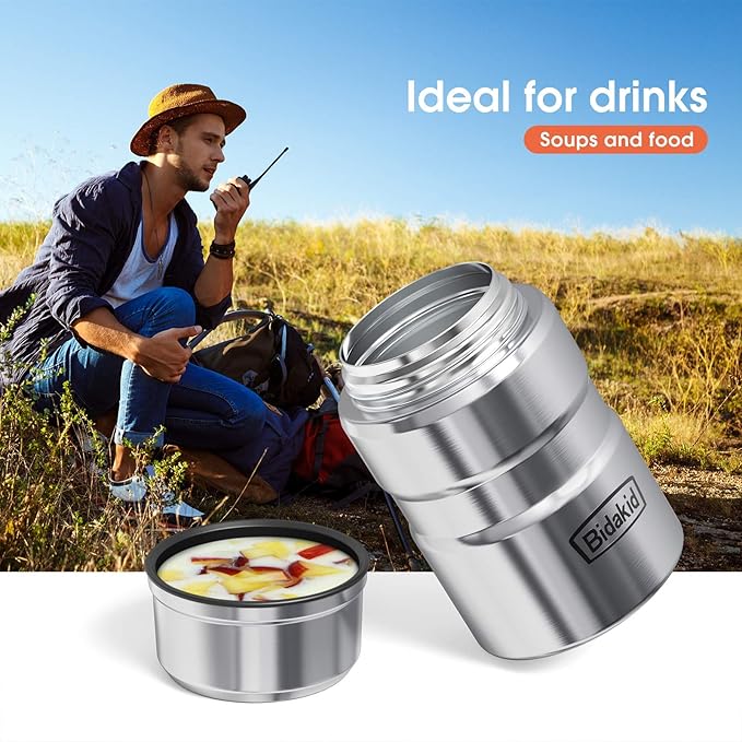 Insulated Food Jar Set – 25.4oz & 17oz Stainless Steel Containers with Folding Spoon and Carrying Bags – Leak-Proof, Keeps Food Hot or Cold for up to 12 Hours – Ideal for Work, School, Travel