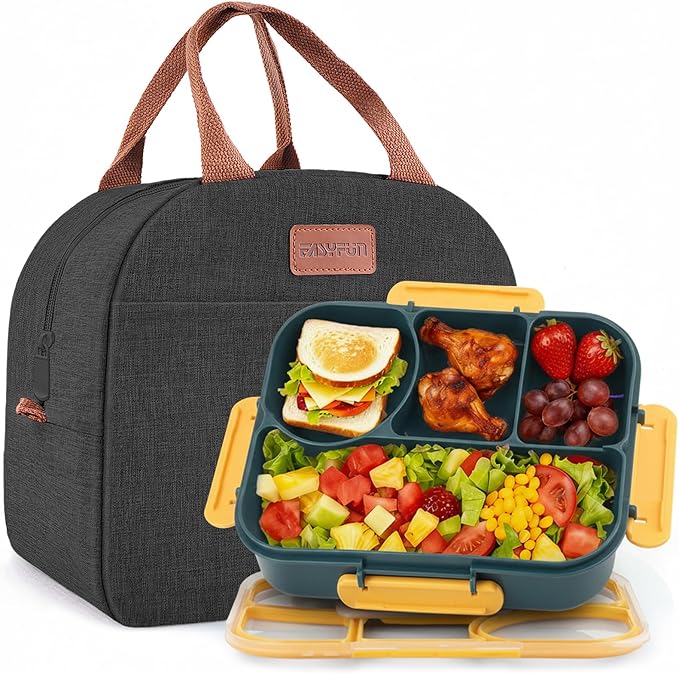 EASYFUN Bento Lunch Box Set Bento Box, 4-Compartment Lunch Containers,High Capacity Lunch Tote Bags for Work, Travel, Outdoor (Dark blue)