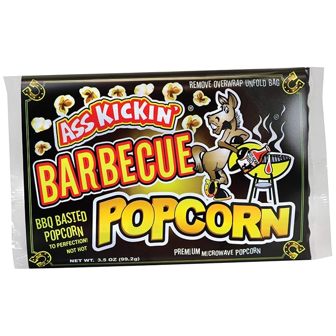 ASS KICKIN' BBQ Microwave Popcorn Bags - 12 Pack - Ultimate Barbecue Gourmet Popcorn Gift - Makes a Great Movie Theater Popcorn or Snack Food for Movie Night