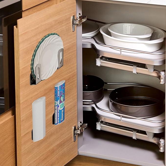 Aogigigio Under Cabinet Cutting Board Holder - 4 Pcs Cutting Board Holder Pot Lids Rack Storage Stainless Steel Under Shelf Counter Chopping Board(Grey)