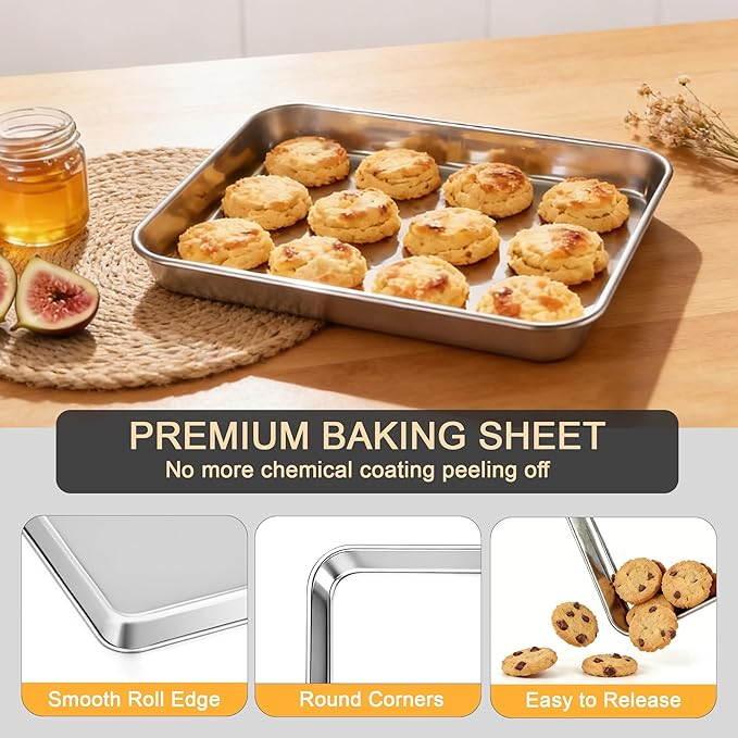 Onader Baking Sheet Pan Tray, Stainless Steel Small Baking Cookie Sheets, 9 x 7 Inch Mini Toaster Oven Trays, Food-Grade Durable Mirror Finish & Dishwasher Safe, 1-Pack