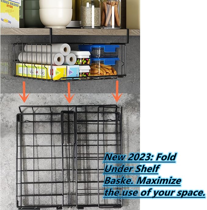 Under Shelf Basket Storage 2Pack - 11.8in Metal Under Cabinet Shelf, Hanging Wire Basket Shelves, Undershelf Storage Basket for Kitchen Pantry Bookshelf