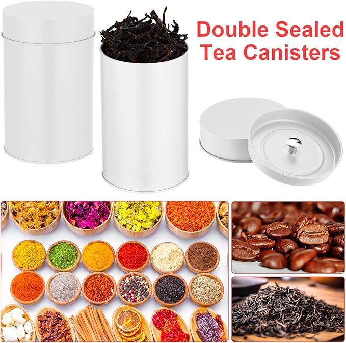 Zopeal 6 Pack Tea Tin Canister with Airtight Double Lids 16 oz Metal Round Tin Can Box with Lid Double Sealed Small Kitchen Container for Loose Tea Storage Coffee Sugar Candy Herbs and Spices
