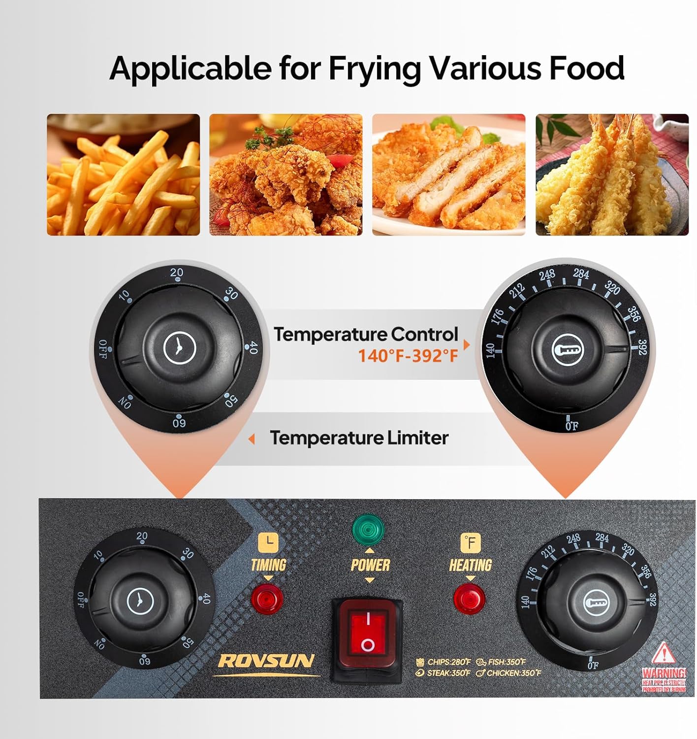 ROVSUN 12.5QT/11.8L Electric Deep Fryer w/Frying Basket, Timer, Drain, & Lid, Commercial Countertop Single Tank Frying Machine, Adjustable Temperature, for French Fries Donuts Onion Rings, 1700W 110V