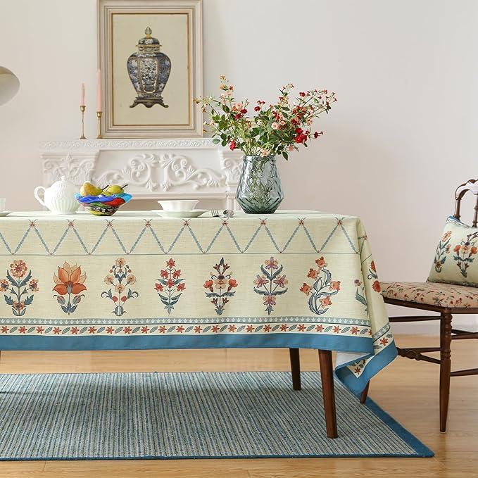 ISAENNE Designer Linen Floral Square Tablecloth,Light Green Farmhouse Durable Table Cloth,Fall Washable Decor Tablecloths for Dining Kitchen Thanksgiving Christmas,67"*67"-Floralsea B
