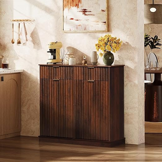 WLIVE 2 * 10 Gallon Double Tilt Out Trash Can Cabinet, Hidden Trash Can Cabinet with Storage Drawers,Food/Clothes Storage Pet Proof Wooden Trash bin Cabinet for Kitchen, Home, Laundry (Brown)