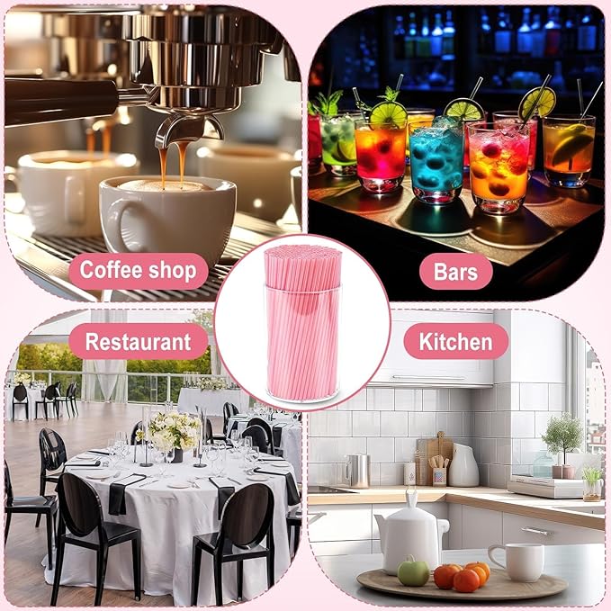 600 Pcs Pink Coffee Stirrers Stir Sticks Set - Acrylic Stir Stick Holder Cocktail Straws Bar Straws Drink Stirrers for Coffee Whiskey Valentines Day Disposable Drinking Straws Party Supplies