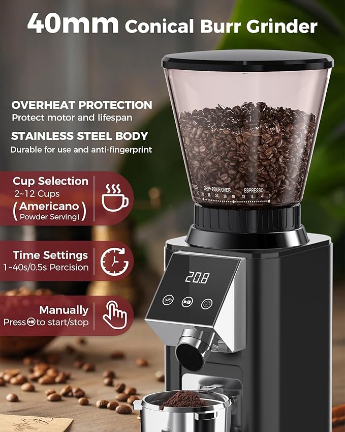 Tuni G1 Noir Conical Burr Coffee Grinder And Black Mini Coffee Scale