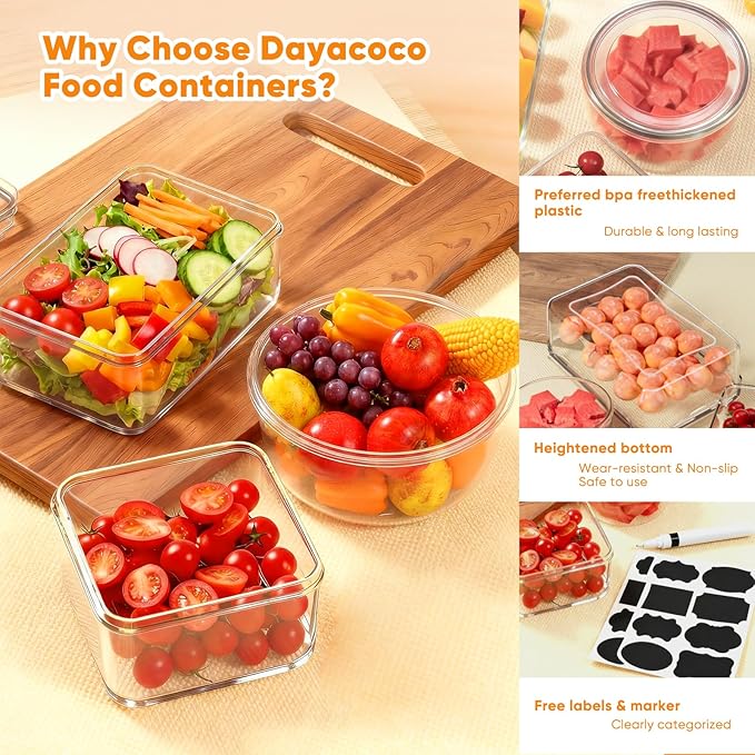 52 Pcs Food Storage Containers with Lids Airtight (26 Containers & 26 Lids) - Leakproof Meal-Prep Container for Kitchen Storage and Organization, Stackable Plastic Food Containers with Labels & Pen