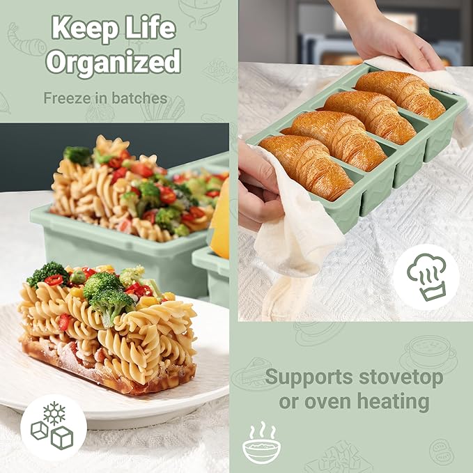 Doasuwish Silicone Freezer Tray for Soup with Lid – 1-Cup Soup Container Cube Style Ice Cube Trays for Freezer, Meal Prep & Food Storage, Freeze 250mL/125mL Portions – 2 Pack