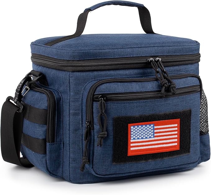 Lunch Box for Men, Tactical Lunch Bag MOLLE Webbing Leakproof Insulated Lunch Cooler Women Adult Meal with Adjustable Shoulder Strap Lunch Pail (Blue)