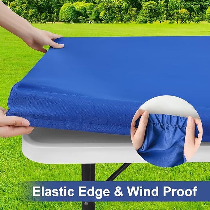 homing Rectangle Table Cloth Cover, Waterproof Polyester Elastic Fitted Tablecloth, Fits for 5 Foot Folding Tables, Washable Table Protector for Picnic, Camping, Outdoor (Blue, 30" x 60")