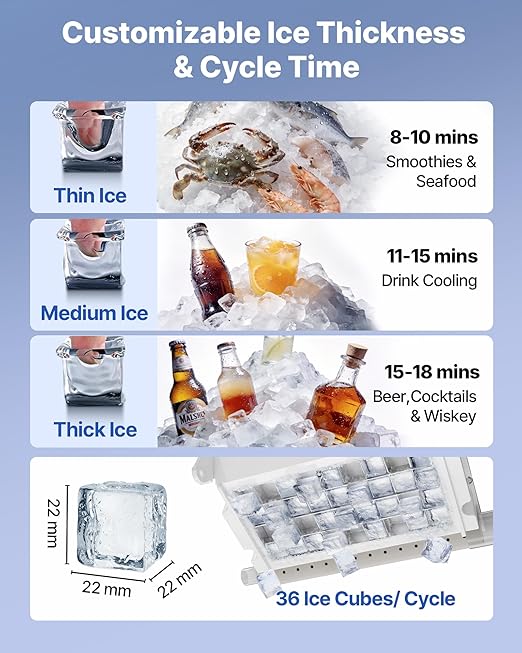 VEVOR Commercial Ice Maker Machine, 100 lbs/24h with 30 lbs Storage Capacity, Built-in/Freestanding/Under Counter, Stainless Steel Ice Maker with LED Display & Self-Cleaning, for Home Bar Restaurant