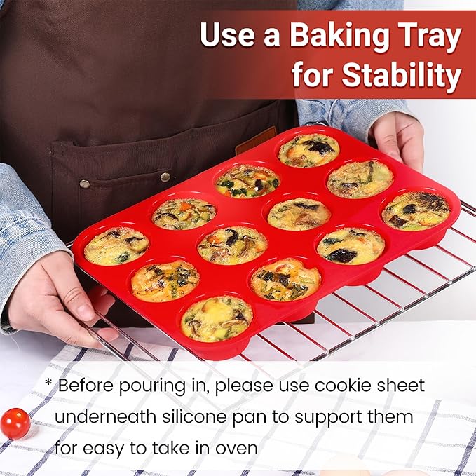 CAKETIME Silicone Muffin Pan, 12-Cup Cupcake Pan for Baking 3 Pack Nonstick Food Grade Silicone Muffin Tray