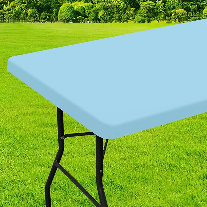 homing Rectangle Table Cloth Cover, Waterproof Polyester Elastic Fitted Tablecloth, Fits for 8 Foot Folding Tables, Washable Table Protector for Picnic, Camping, Outdoor (Light Blue, 30" x 96")
