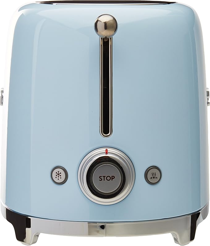 Smeg 50's Style Retro Aesthetic 4 Slice Toaster 6 Presets with 2 Extra Wide Slots, Pastel Blue