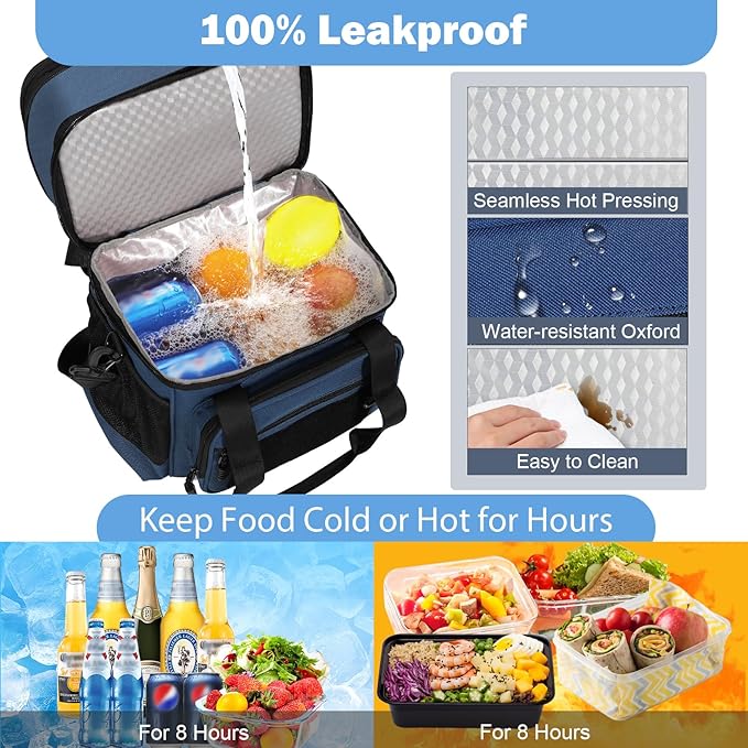 GLENKEY Tactical Lunch Box Cooler Bag - Expandable Insulated Lunch Bag for Men Women - Large Lunchbox for Adults Work Shifts Outdoor Trips Blue 16L