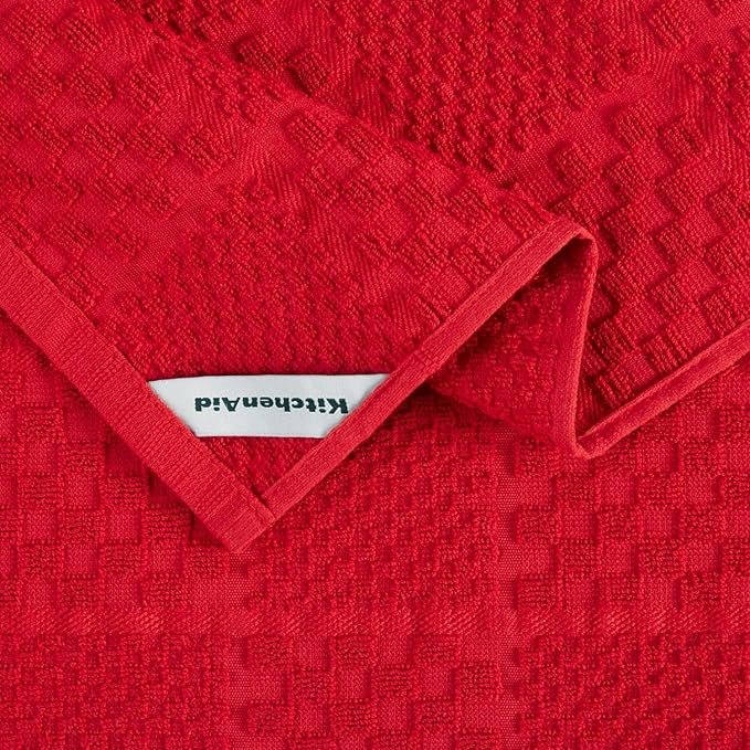 KITCHENAID Quilted Cotton Terry Cloth Oven Mitt, Pot Holder, Kitchen Towel 4-Pack Set, Heat Resistant, Silicone Grip, Gift Set, Passion Red, 16"x26", 7"x13" & 7"x10"