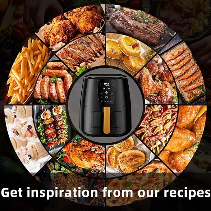 XKV 5.8 QT Digital Air Fryer with Window for Kitchen Use,Nonstick Made without PFAS, Touchscreen Display,160°F~400°F in Precise 5°,Customized Temp/Time,NonStick Basket,Black