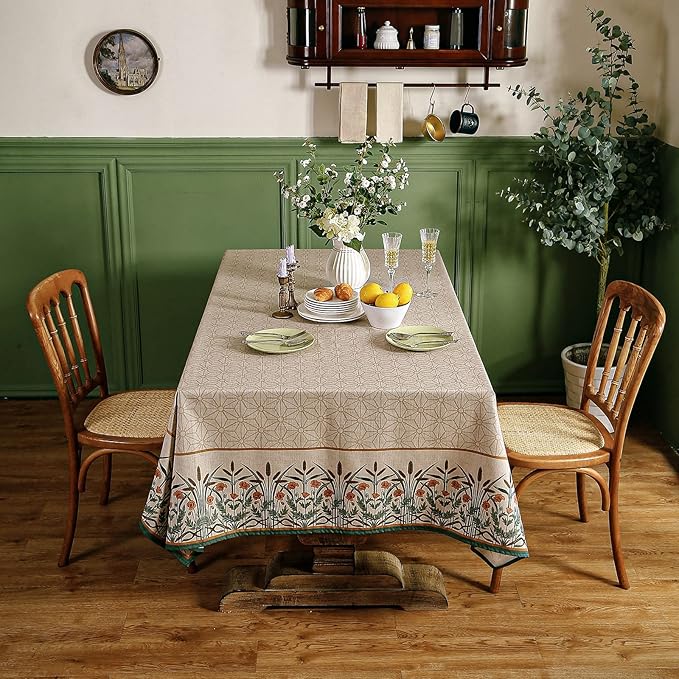 patdrea Designer Linen Rectangle Table Cloth,Vintage Anti-Wrinkle Durable Breathable French Extra Long Tablecloth,Dacorative for Kitchen Dining,Holiday,Christmas,Thanksgiving,67"x118"-Cudillero
