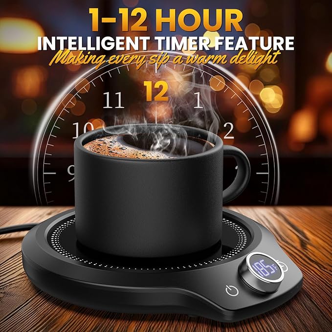 Fast Heating Mug warmer - 4 Temp Settings & 1-12H Timer, Coffee Cup Warmer Plate for Desk Auto Shut Off, LED Display Smart Candle Wax Warmer - Ideal Electric Beverage Warmer Gift for Coffee, Tea, Milk
