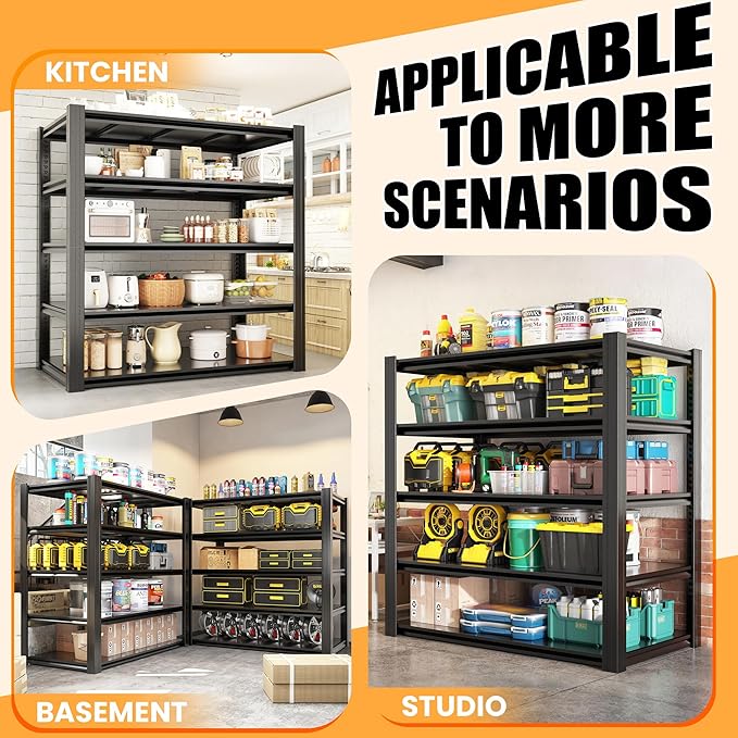 72" H Garage Shelving, Heavy Duty Storage Shelves, Garage Storage Shelves, Adjustable 5 Tier Metal Shelving Unit, Utility Shelves for Warehouse Backyard, 72" H×48" W×24" D