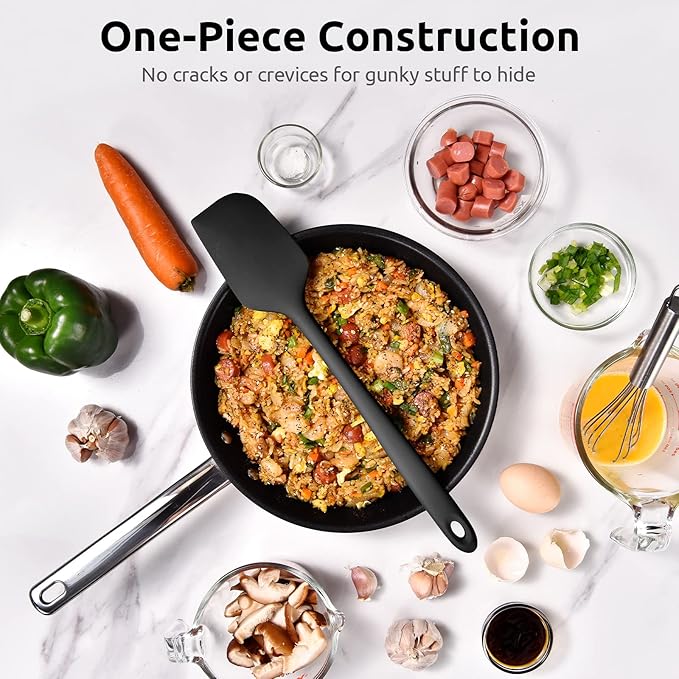 14in Extra Long Silicone Spatula: U-Taste 480ºF Heat Resistant Flexible Baking Mixer Scraper, Large Rubber Mixing Stirring Scraping Seamless Kitchen Turner Utensil for Nonstick Cookware (Black)