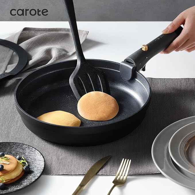 CAROTE 20pcs Pots and Pans Set Non Stick, Nonstick Cookware Set, Dishwasher/Oven/Fridge Safe Pots and Pans, Removable Handle RV Oven Safe Cookware, Induction Kitchen Set, Black