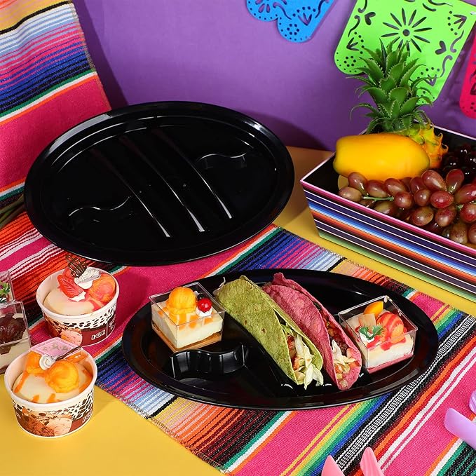 Roshtia 24 Pcs Taco Holder Fiesta Bulk with 2 Stand Holder 4 Compartments Plastic Tray for Soft and Hard Shell Tacos, Microwave Safe for Soft & Hard Shell Tacos(Black)