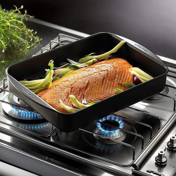 Scanpan Classic 3.25 QT (13.5 inch x 8.75 inch) Nonstick Roasting Pan – Compatible with Gas and Electric Stovetops, Metal Utensil Safe, Oven Safe to 500°F, Dishwasher Safe