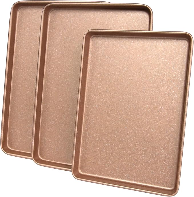 casaWare 3pc Ultimate Commercial Weight Cookie Sheet Set, Two 15 x 10-Inch Pans, One 13 x 9-Inch-Inch Pan (Rose Gold Granite)