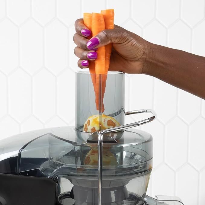 Omega Centrifugal Juicer with 3-Inch Wide Chute High Speed Extractor For Fruits and Vegetables, Features 2 Speeds Stainless Steel Filter and Large Pulp Container, 1000-Watts, Black