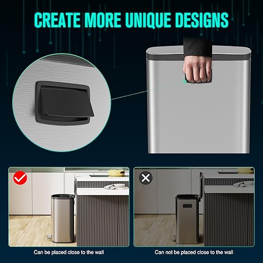 13 Gallon/50L Trash Can with Foot Pedal, Stainless Steel Garbage Can with Soft-Close Lid, Garbage Bin Exquisite Oval Shape Cover Hands-Free for Kitchen, Bathroom, Office