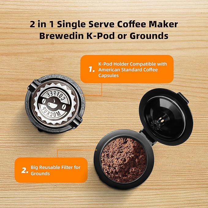 Horavie Mini Single Serve Coffee Maker for K-Cup Pod and Ground Coffee, Fast Brew One Cup Coffee Machine with Descaling Reminder and Water Window, 6 to 12 oz. Brew Sizes, Light Blue