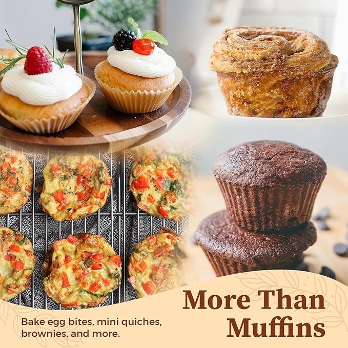 CARTMAN 2 Pack Muffin Pans with 200 Cupcake Liners, Nonstick 12-Cup Muffin Tins, Carbon Steel Cupcake Pans for Baking Muffins, Egg Bites, Brownies & More