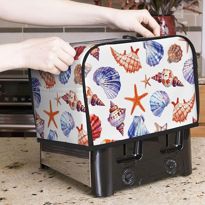 Beach Seashells Toaster Cover 2 Slice, Cute Rural Bread Machine Cover, Washable Dust-Proof Cover for Kitchen Small Appliance Cover,with Top Handle