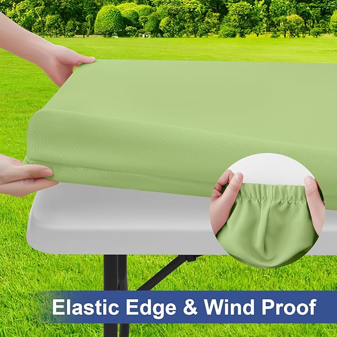 homing Rectangle Table Cloth Cover, Waterproof Polyester Elastic Fitted Tablecloth, Fits for 6 Foot Folding Tables, Washable Table Protector for Picnic, Camping, Outdoor (Sage Green, 30" x 72")