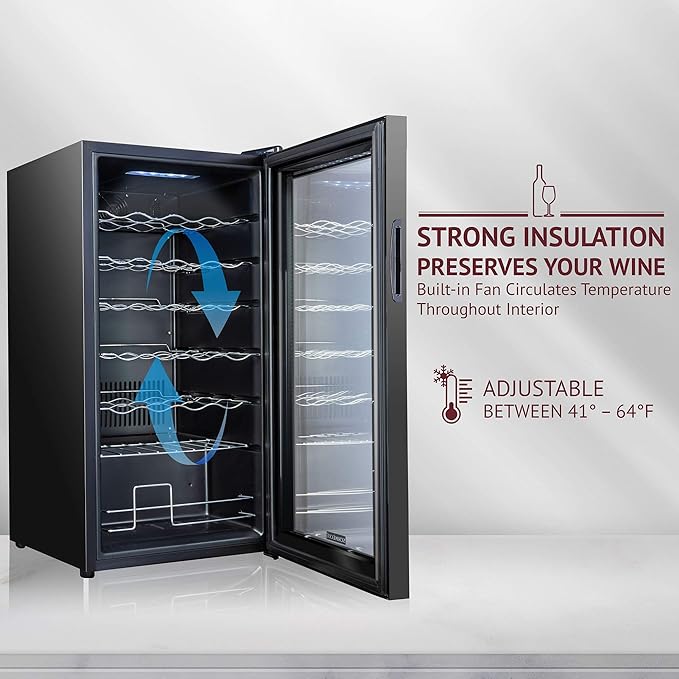 SCHMECKE 28 Bottle Compressor Wine Cooler Refrigerator w/Lock - Large Freestanding Wine Cellar - 41f-64f Digital Temperature Control Wine Fridge For Red, White, Champagne or Sparkling Wine - Black
