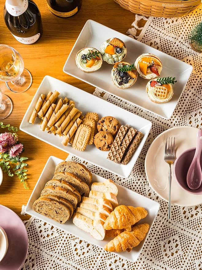 Gomakren 3 Tier Serving Trays Stand Porcelain Serving Platters 12 Inch White Serving Plates Dinner Platters for Appetizer Snack Fruit Cup Cake Tray Display Serving Dishes for Entertaining